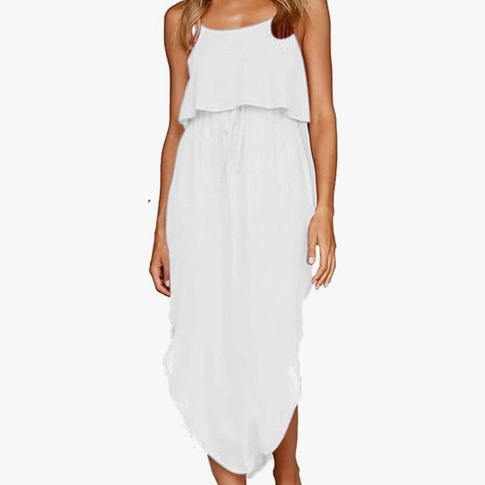 Casual Summer Cowl Neck Chiffon Loose Dress with Adjustable Shoulder Straps